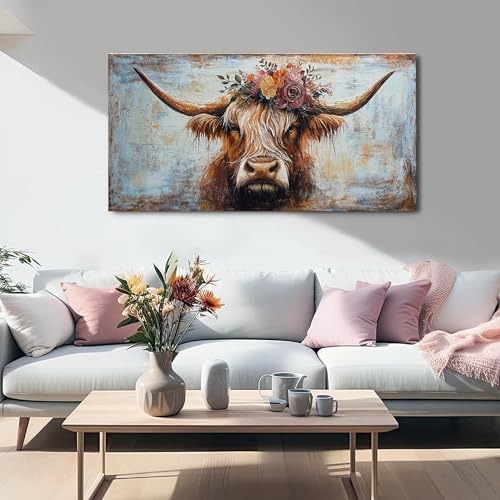Canvas Wall Art Decor Wall Art Picutures for Living Room Artwork for Wall Decor Highland Cow Wall Art Prints Vintage Wall Art Decorations Art Work for Walls Home Bedroom Office Decor 20" X 40" - color: JYQ-N, size: 40"L x 20"W