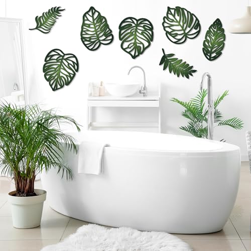 Namalu 7 Pcs Tropical Wall Decor Jungle Monstera Wall Art Boho Palm Leaf Wooden Decoration Tropical Nursery Decor Vintage Natural Monstera Leaf Plaque for Farmhouse Kitchen Bedroom Garden(Green) - color: Green