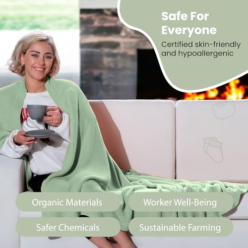 Dalisa 100% Organic Turkish Cotton Throw Blanket - GOTS Certified, Cozy - Perfect for Couch, Bed, and Home Decor - Boho Vintage Knit Alina (Sage, 60x80) - color: Sage, size: 60x80