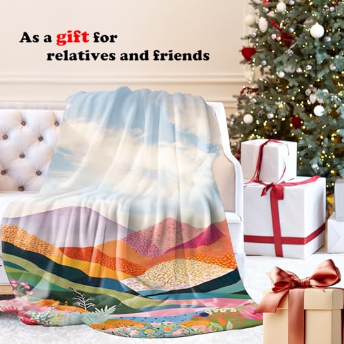 Abstract Colorful Mountain Throw Blanket for Couch, Modern Home Decor, Maximalist Wildflower Nature Landscape Throw Blanket for Bedroom Living Room Home Decoration, 50x60 Inches - color: Color_6
