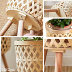 Boho Rattan Plant Stand – Handwoven Elevated Wicker Plant Baskets for Indoor Plants, Mid-Century Modern Wooden Planter Holder with Tripod Legs, Farmhouse Home Decor（small） - size: 1 pieces (S)