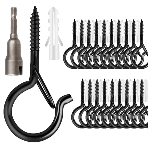 FSAH 36 PCS Q-Hanger Hooks with Safety Buckle, Windproof Screw Hooks for Outdoor String Lights Hanging Christmas Lights, Plants, with 1 Wing Nut Driver - color: Black, size: 36 Pcs
