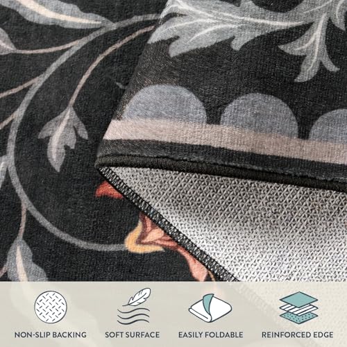 Lahome Boho Floral 2'6"x8' Washable Runners for Hallways, Kitchen Runner Rugs Non Skid Ultra-Thin, Soft Hallway Rug Throw Carpet Runners for Bedroom Bathroom Laundry Room (Black,2.6x8ft) - color: Black, size: 2'6" x 8' (Runner)