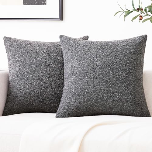 Mixhug Decorative Boucle Throw Pillow Covers, Dark Gray, 18 x 18 Inches, Pack of 2 - Textured Boho Pillow Covers for Couch and Bed - color: Dark Gray, size: 18" x 18" (Pack of 2)