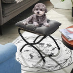 15" Foldable Foot Stool Ottoman with Metal Frame - Washable Dark Grey Upholstered Indoor/Outdoor Footrest for Living Room, Bedroom, Patio - Space-Saving Compact Design - color: Dark Grey