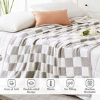 WRENSONGE Checkered Throw Blanket, Light Grey Soft Cozy Fluffy Warm Hand Made Throw Blankets for Couch, Sofa, Chair, Bed, Camping, Picnic, Travel Lightweight Bed Blanket - 50"*70" - color: Aspen Grey, size: Throw-XL(50"x 70")