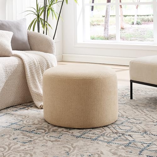Boho Round Ottoman Set of 2, Soft Pouf Ottoman, Farmhouse Footstool with Soft Padded Seating & Solid Wood Frame, Upholstered Vanity Stool Accent Seat for Living Room, Bedroom, Beige Woven Linen - color: Beige Weaving Linen Rope, size: Set of 2