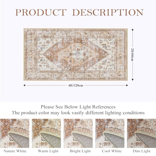 Lahome Boho 2x4 Rug Runner, Non-Slip Low-Pile Washable Kitchen Rugs Small Throw Bath Mat Runner, Oriental Accent Print Runners Area Runners for Hallway Bedroom Entryway Kitchen Living, Taupe Adelyn - color: Taupe, size: 2' x 4' (Rectangular)