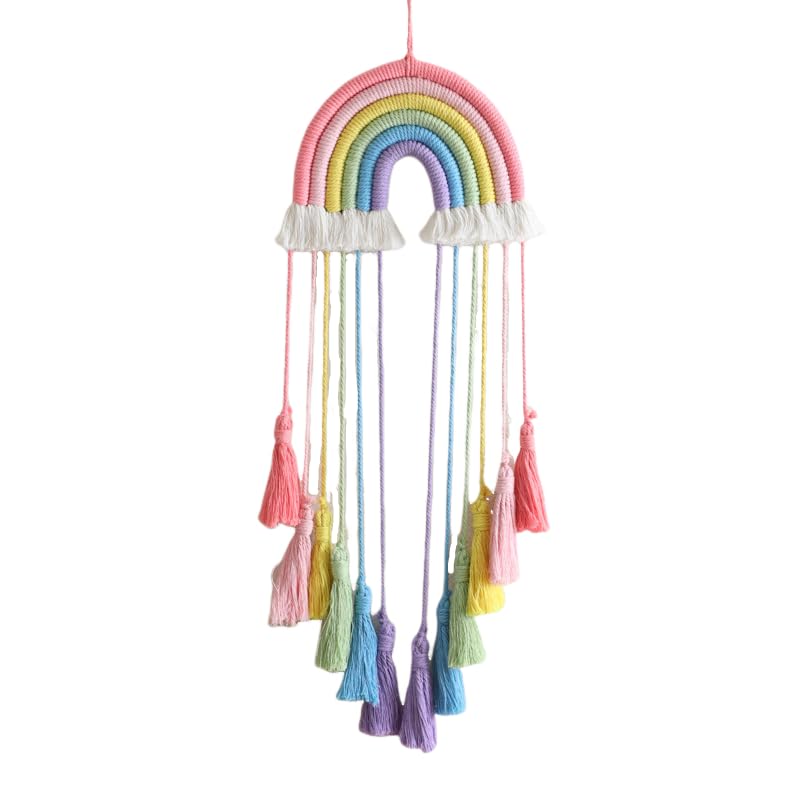 Rainbow Macrame Wall Hanging - Hand-Woven Cotton Tassel Tapestry Decor for Baby Room, Nursery, and Home Decor (Pink Rainbow) - color: Pink Rainbow