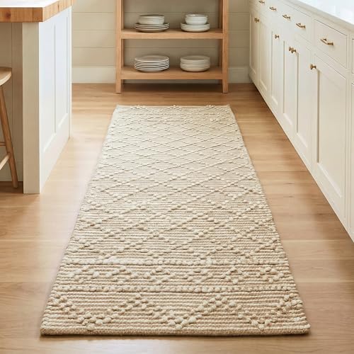 Homespice Mica White & Tan Jute Runner Rug 2x6' - Thick & Firm Premium Handmade Jute Rugs Runner for Hallway and Kitchen, Lays Flat, Won't Fray or Shed, Diamond Trellis Pattern - color: Mica, size: 2' x 6' (Rectangular)