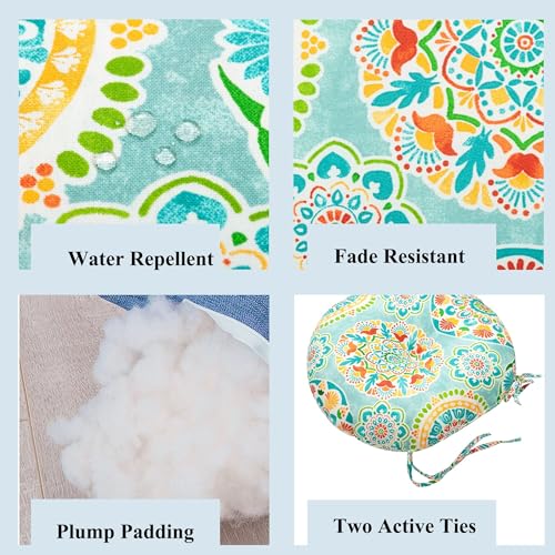 FUNHOME Outdoor Round Bistro Seat Cushions with Ties, Fluffy Tufted Patio Chair Pads 15"x15"x4", Set of 2 Water-Resistant Round Outdoor Chair Cushions for Home Garden Cyan Circle - color: Green Circle