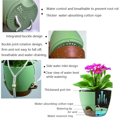 Hanging Planters with Macrame Plant Hangers for Indoor Outdoor Plants, 3 Set Hanging Baskets Flower Pots Holders 35''/27''/21'', Self-Watering Pots 7''/6''/5.5'', Boho Home Decor, Green - color: Green