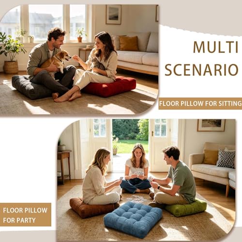Floor Cushions Set of 2 Large Seat Pillows Square Seating Pad for Adults Tufted Meditation Cushion for Living Room Tatami Bedroom 18.8 x 18.8 Inch Light Grey - color: Light Grey
