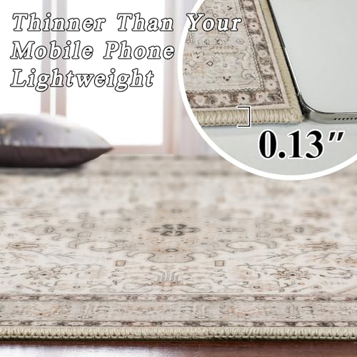 Washable Small Oriental Entryway Rug: 3x4 Indoor Area Rugs for Kitchen Sink - Ultra Thin Low Pile Stain Resistant Mat - Home Decor for Vintage Style Lover - 3x4 Ivory - color: Ivory, size: 3' x 4' (Rectangular)