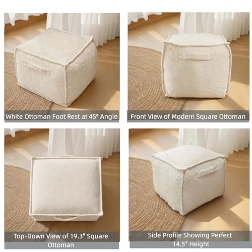 Ottoman Foot Rest Square Pouf with Side Handles - Soft Fabric with Storage, Easy to Move for Living Room, Home Decor & Daily Lounging,A Square Modern Foam Filled Foot Stool Perfect to Rest Your Feet