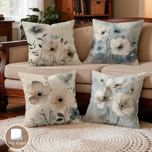 OBSEDE Elegant Blooms Throw Pillow Covers 18x18 Set of 4, Farmhouse Decor for Home Couch Sofa Living Room, Rustic Floral Decorative Cushion Cases - color: Elegant Blooms
