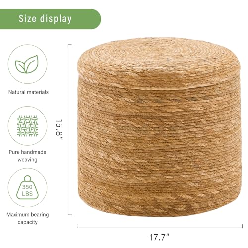 Wimarsbon 18'' Ottoman Pouf, Natural Braided Poof, Rustic Handweave Lounge Pouffe, Boho Footrest Stool for Bedroom, Accent Table for Living Room (Storage - 18inch Natural Cattail L) - color: Storage - 18inch Natural Cattail L