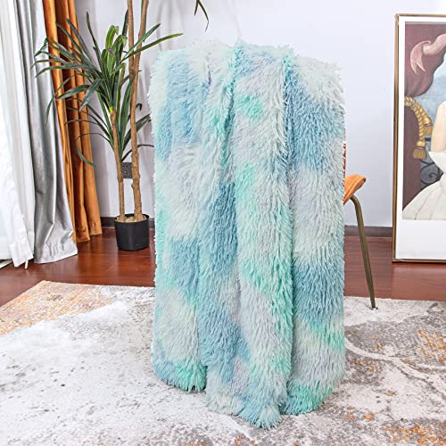 Tuddrom Decorative Extra Soft Faux Fur Throw Blanket,Solid Reversible Fuzzy Lightweight Long Hair Shaggy Blanket,Fluffy Cozy Plush Fleece Comfy Microfiber Fur Blanket for Couch Sofa Bed,Tie Dye Blue - color: Tie Dye Blue, size: Throw-50" x 60"