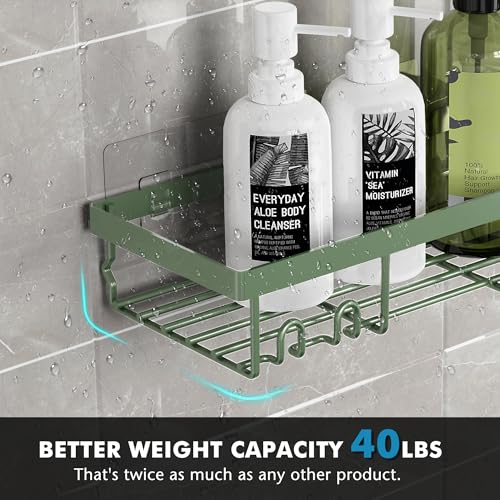 Moforoco Shower Caddy Shelf Organizer Rack, Self Adhesive Black Bathroom Shelves Basket, Home Farmhouse Wall Inside Organization and Storage Decor Rv Accessories, First Camper Apartment Essentials - color: Sage Green, size: Medium