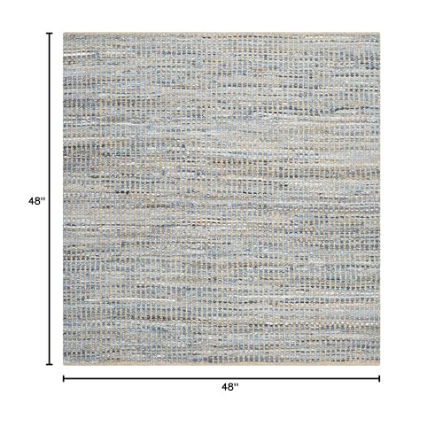 SAFAVIEH Cape Cod Collection Area Rug - 4' Square, Natural & Blue, Handmade Flat Weave Coastal Braided Jute, Ideal for High Traffic Areas in Living Room, Bedroom (CAP352A) - size: 4' x 4' (Square)