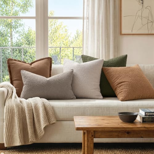 MIULEE 18x18 Inch Decorative Pillow Covers for Couch Bed Set of 2 Textured Boucle Neutral Throw Pillow Covers Light Taupe Accent Solid Pillowcases Sofa Living Room Home Decor - color: Light Taupe, size: 18" x 18" (Pack of 2)