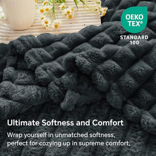 BEDELITE Black Throw Blanket for Couch - Super Soft Lightweight 3D Checkered Fluffy Fuzzy Summer Blanket for Dad Gift, Luxurious Plush Cozy Fleece Blanket for Home Room Decor, 50"x60" - color: Bluish Black, size: Throw(50"x60")