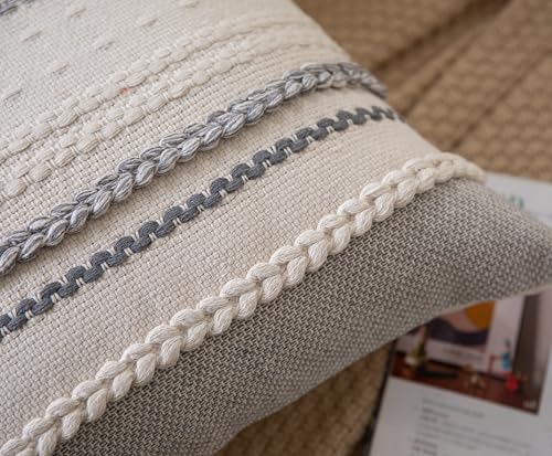 Cethom Boho Throw Pillow Covers 12x20 Inch Set of 2, Grey Textured Decorative Couch Pillow Cases for Farmhouse Home Decor, Accent Cushion Cover for Sofa, Bed, Living Room, Bedroom - color: Grey, size: 20" x 12" (Pack of 2)