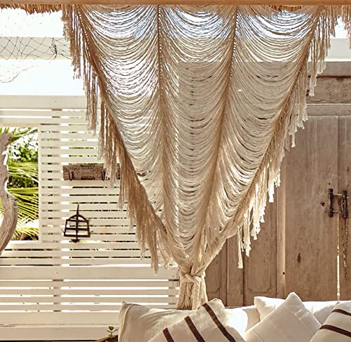 Macrame Curtain Boho Curtain Doorway Window Wall Decor Fiber Yarn Art Craftsmanship Bedroom Headboard Décor,59" W x 75" H(1 Panel) - color: Ivory