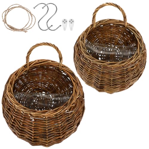 Yardwe 2Pcs Woven Hanging Basket Hanging Planter, Hanging Basket for Plant, Woven Storage Basket Hanging Flower Basket for Front Door, Home, Garden