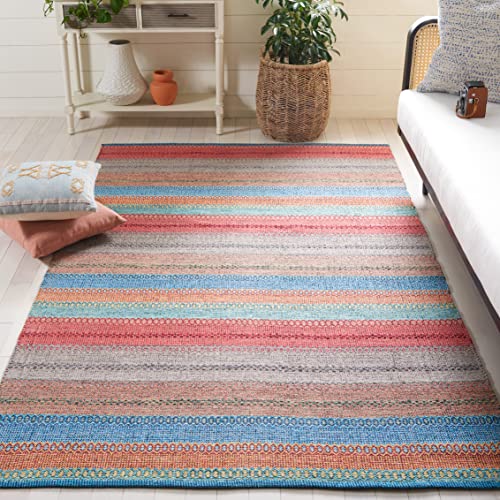 SAFAVIEH Montauk Collection Accent Rug - 4' x 6', Blue & Grey, Handmade Flat Weave Boho Stripe Cotton, Ideal for High Traffic Areas in Entryway, Living Room, Bedroom (MTK851F) - color: Blue/Grey, size: 4' x 6' (Rectangular)