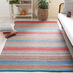 SAFAVIEH Montauk Collection Accent Rug - 4' x 6', Blue & Grey, Handmade Flat Weave Boho Stripe Cotton, Ideal for High Traffic Areas in Entryway, Living Room, Bedroom (MTK851F) - color: Blue/Grey, size: 4' x 6' (Rectangular)