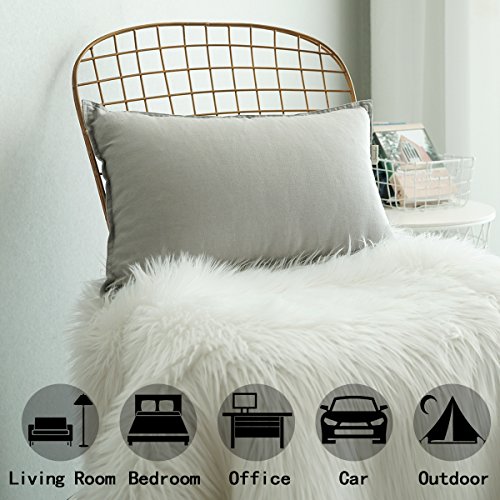 Jeanerlor Cotton Linen Square Decorative Throw Pillow Case Cushion Cover with Twin Needles Stitch on Edge, 12"x20"(30 x 50cm), 2 Pcs, Silver Grey - color: Silver Grey, size: 20" x 12" (Pack of 2)
