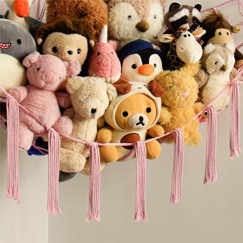 mirolam Stuffed Animal Storage Hammock Net - Toy Hammock Net for Stuffed Animals Corner - Hanging Stuff Animal Organizer Holder Large Pink Baby Nursery Room Decor - color: BabyPink, size: XL Large(51L"*51H"*65"W)