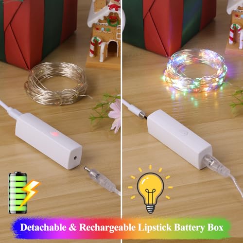 Lakumu 33FT 100LED Multicolor Fairy Lights, Rechargeable Battery Operated String Lights with Timer, 8 Modes Waterproof Mini Twinkle Lights for Bedroom Dorm Garden Wedding Party Centerpiece Table Decor - color: Multicolor, size: 33FT