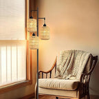 QIYIZM Floor Lamp for Living Room,Bedroom,3-Lights Boho Rattan Tree Floor Lights,Industrial Black Farmhouse Standing Lamp Wicker Rustic Tall Lamp,Woven Bamboo LampShade Floor Lamps Bohemian - size: 20-Floor Lamp