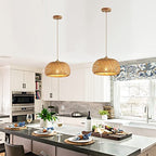 Bamboo Pendant Light Fixture One-Light Adjustable Boho Basket Handmade Woven Pendant Lighting for Kitchen Island Sink Farmhouse Dining Room - color: Natural-3