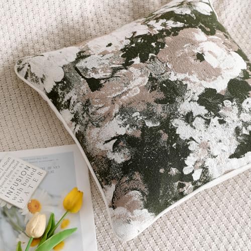 Vintage Floral Throw Pillow Covers 20x20 Set of 2 Neutral Boho Farmhouse Soft Chenille Jacquard Decorative Couch Pillow Covers for Sofa Couch Bed Living Room Home Décor Beige Green - color: Beige Green, size: 20" x 20" (Pack of 2)