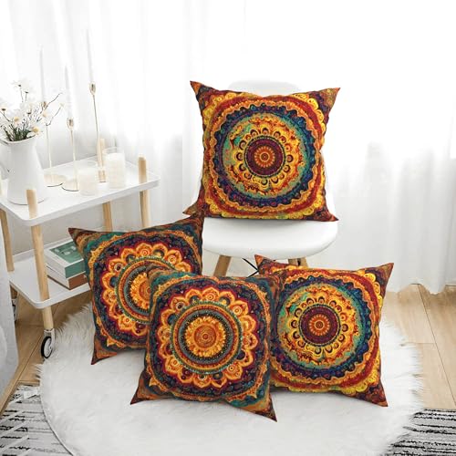 Bohemian MandalaThrow Pillow Covers 18 X 18 Inch Set of 4 Decorative Cushion Cover Home Decor for Sofa Chair Couch Bedroom Living Room - color: Bohemian