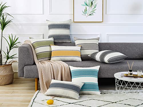 AmHoo Pack of 2 Farmhouse Linen Throw Pillow Cover Cushion Stripe Decoration Buffalo Retro Pillowcase with Hidden Zipper for Sofa Bedroom Car 22 x 22 Inch Teal - color: Teal, size: 22" x 22" (Pack of 2)