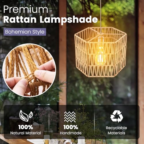 Rattan Lamp Shades, Large Lamp Shades for Table Lamps, Boho Lampshades for Floor Lamps, 12.8"Natural Wicher Shade Replacement, Assembly Required