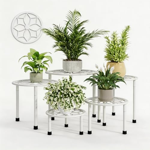 Metal Plant Stand Indoor Outdoor,Indoor Plant Stands for patio rust proof,Heavy Duty Flower Pot Stands for Multiple Plant,Black Potted Plant Holder for Garden Home (5 Pack White) - color: White