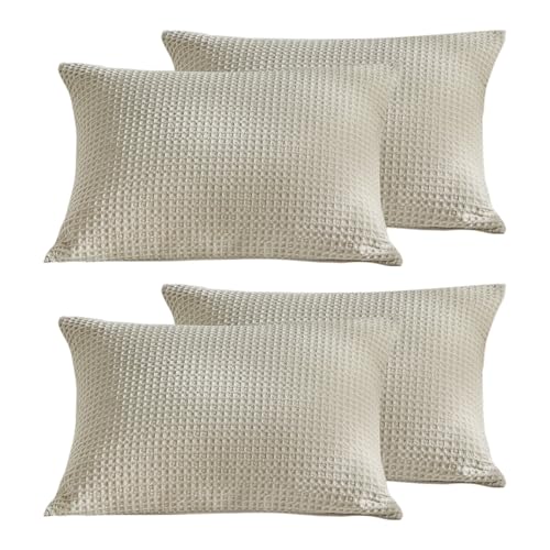 WARMDERN Waffle Weave Pillowcases Standard Size 4 Pack Pillow Cases Soft Microfiber Pillow Case Covers Set of 4 Boho Woven Textured Pillowcase with Envelope Closure(Khaki, 20x26 Inches, 4 Pack) - color: Khaki-waffle Weave, size: 20" x 26" (Pack of 4)