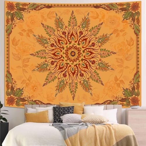 Neasow Mandala Tapestry, Vintage Floral Boho Wall Decor, Aesthetic Bohemian Tapestries for Bedroom Living Room, Retro Warm Orange Yellow Art 44×60 inches - color: Retro Warm Orange, size: 60"L x 44"W