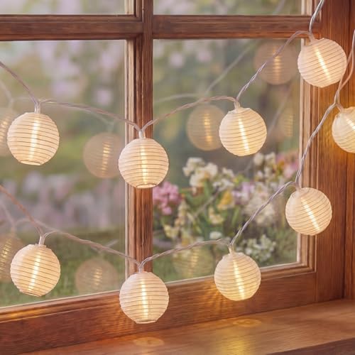 White Lantern String Lights Plug in, 8.5Ft Hanging Indoor Decorative String Lights with 10 Cute White Nylon Lanterns Lights Connectable for Indoor Outdoor Bedroom Ramadan Backyard Patio Bistro Decor - color: White Lantern