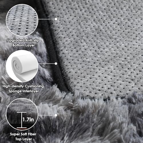 ONASAR Runner Rugs for Bedroom Living Room, Fluffy Tie-Dyed Dark Grey 2x6 Bedside Hallway Area Rug, Ultra Soft Plush Furry Faux Fur Non Slip Floor Carpet for Nursery Kids Dorm Closet Home Decor - color: Tie-dyed Dark Grey, size: 2' x 6' (Runner)