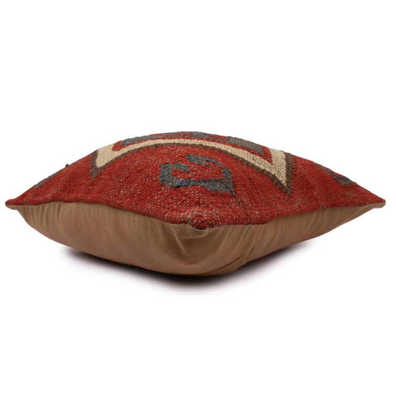 Jaipur Kilim Rugs Wool Pillow Cover Kilim Pillow Case Indian Handwoven Rug Cushion Cover 18x18 Inches Boho Home Decor Vintage Cushion Case Oriental Cushion Cover Decorative Throw Pillows Sham - color: Pattern 02