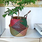 Natural Seagrass Basket - BESTCHANCEUS Seagrass Belly Basket with Handles Handmade Foldable Tote for Storage,Laundry, Picnic, Plant Pot Cover, and Beach Bag Colorful 29x26CM