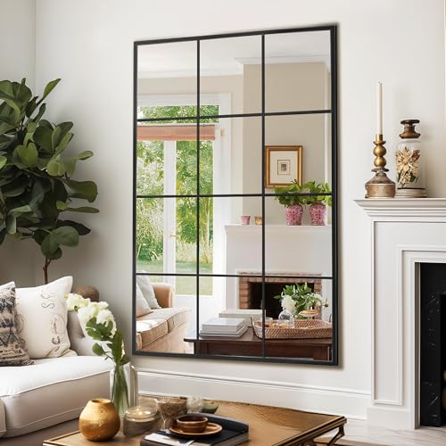 Suidia Wall Mirror, 24" x 36" Window Decorative Mirrors, Metal Framed Wall Decor Wall-Mounted Mirrors for Bedroom, Living Room, Entryway, Black - color: Black, size: 36"L x 24"W