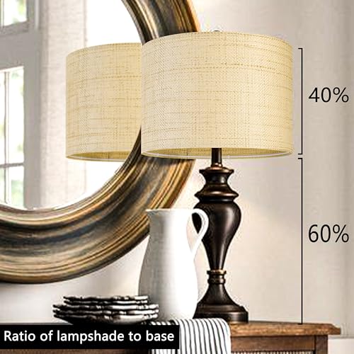 GO&SO Medium Drum Lamp Shades Set of 2 Woven Lampshades, 13" L x 13" H (E26 Spider),Farmhouse Lampshades for Table Lamp & Bedside Lamps, Replacement Lamp Shade In Hand Crafted,Easy Assembly Required - color: Hand-woven fabric, size: 13*13*10IN-2PC