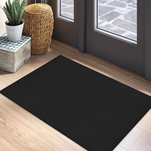 EARTHALL Woven Area Rug 2x3 Ft Washable Rugs for Entryway Braided Non Slip Throw Rugs Door Mat Indoor Outdoor Entrance Small Cotton Woven Carpet for Kitchen Foyer Front Door, Black/Grey - color: Black/Grey, size: 2' x 3' (Rectangular)